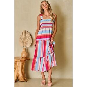 Stripe Ruffled Smocked Tiered Dress